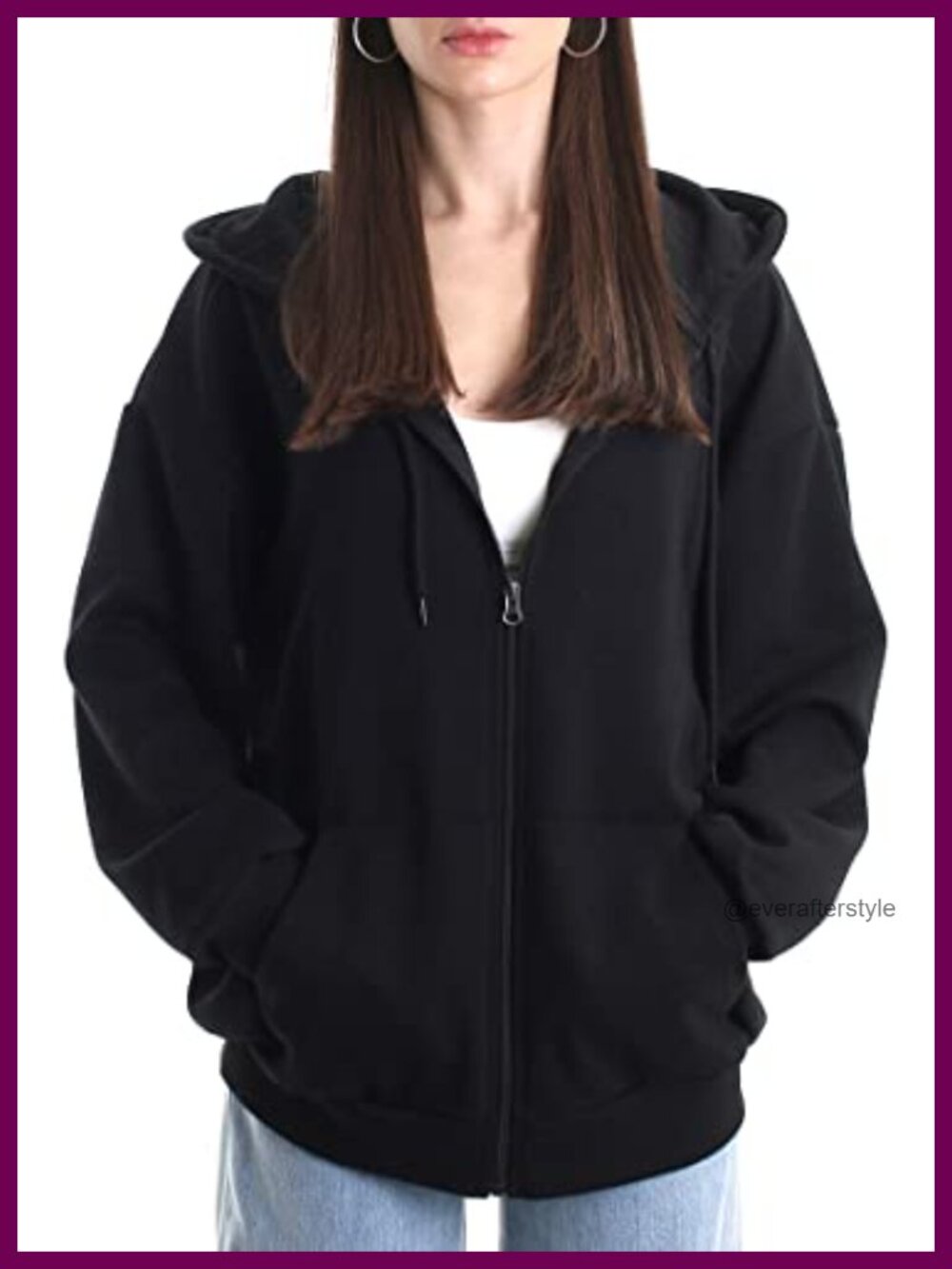 Oversized 2-Way Zip Up Hoodie Cotton-Poly Blend Loose Streetwear Sweatshirt